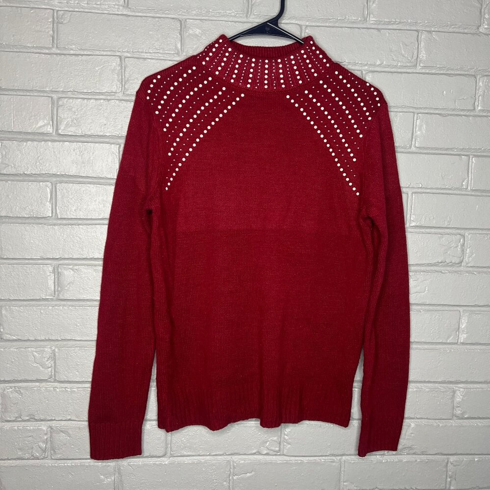 Juicy Couture Dark Red Mock-Neck With Studded Embellishments Sweater Medium
